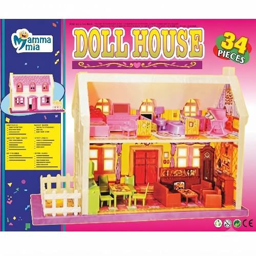 Mamma Mia - Doll House Playset - Set of 34 Pieces Doll House for Girls