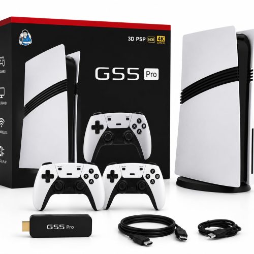 GS5 Pro 4K Gaming Console with 2 Wireless Controllers, HDMI Cable and USB Accessories