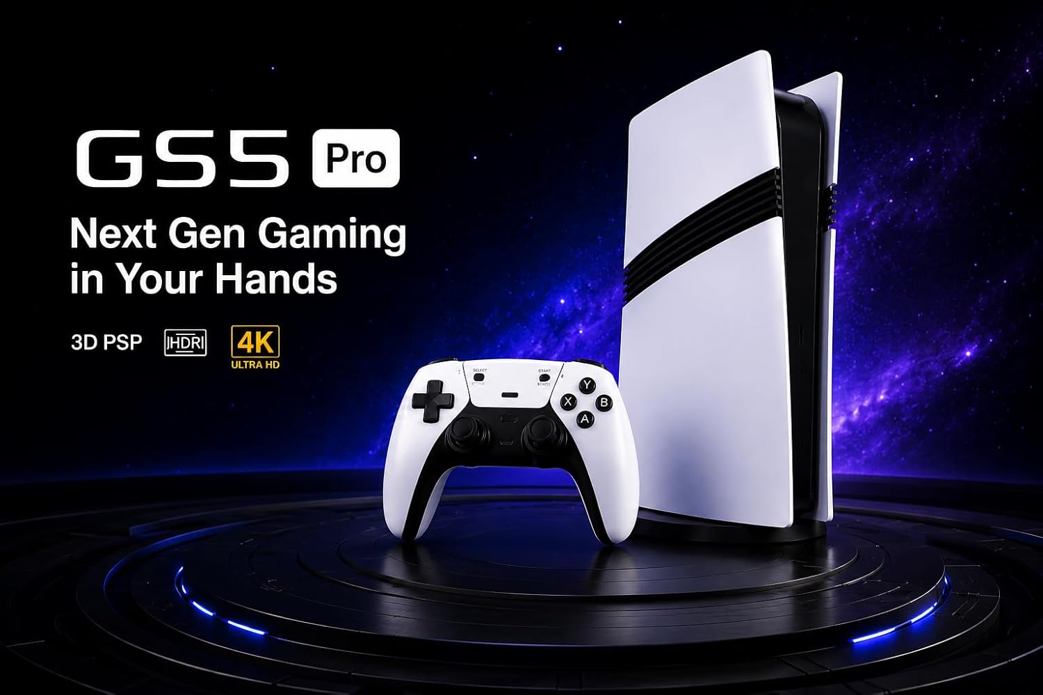 GS5 Pro 4K Gaming Console with 2 Wireless Controllers, HDMI Cable and USB Accessories