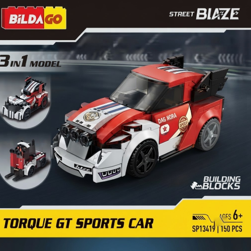 3 in 1 Street Blaze Building block | Torque GT Sports Car | Bilda GO