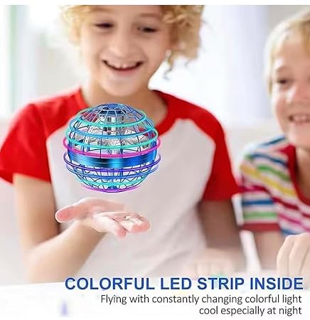 Flynova Pro flying ball toy retail box showing friends playing with purple, blue, and red hover drones.