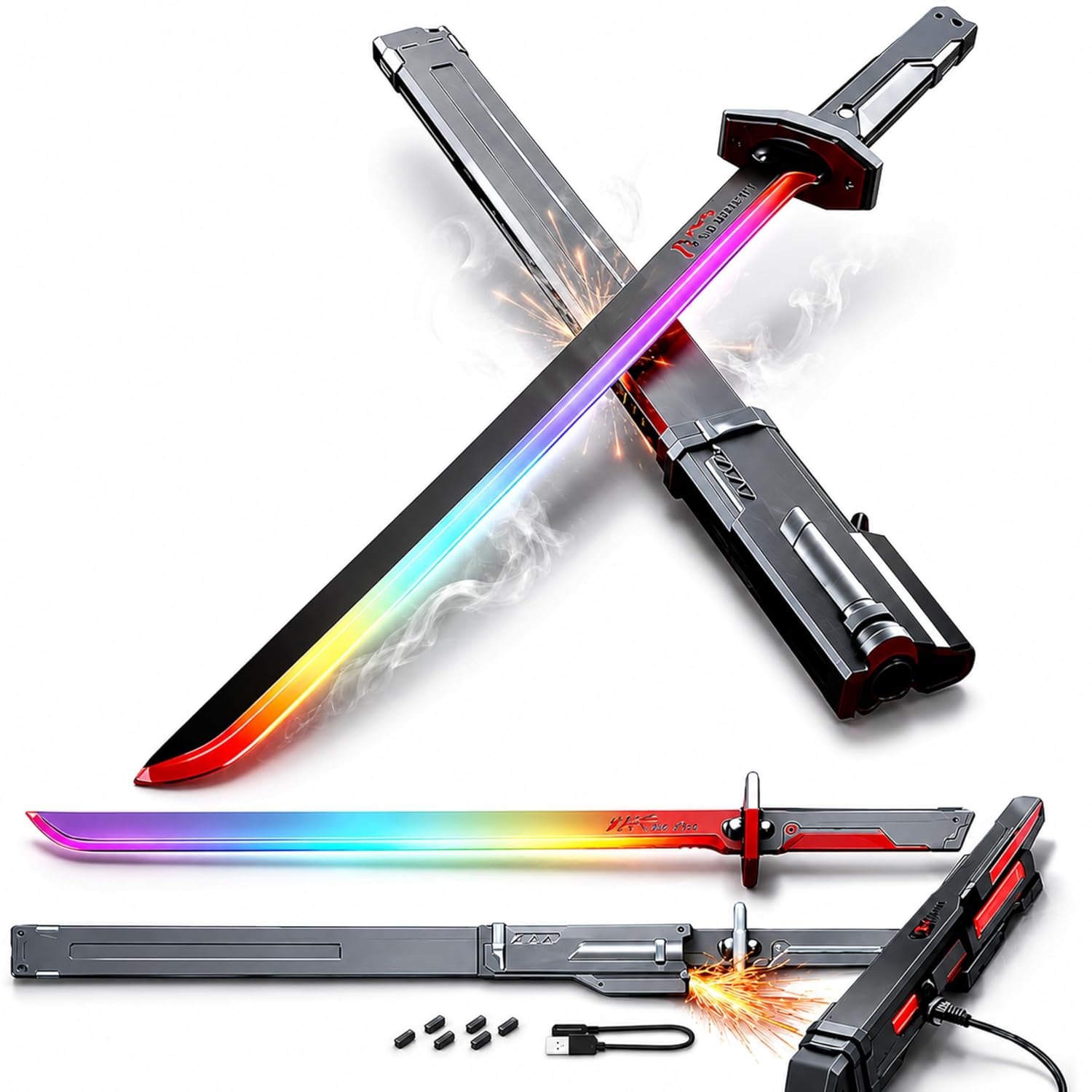 Futuristic LED Sparking & Smoking Katana Sword Toy
