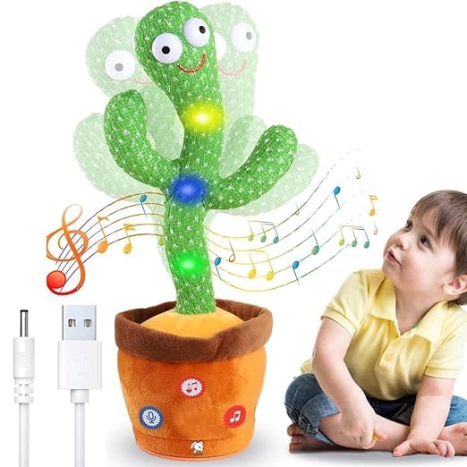 Rechargeable Talking & Dancing Cactus Plush Toy with Built-In Battery