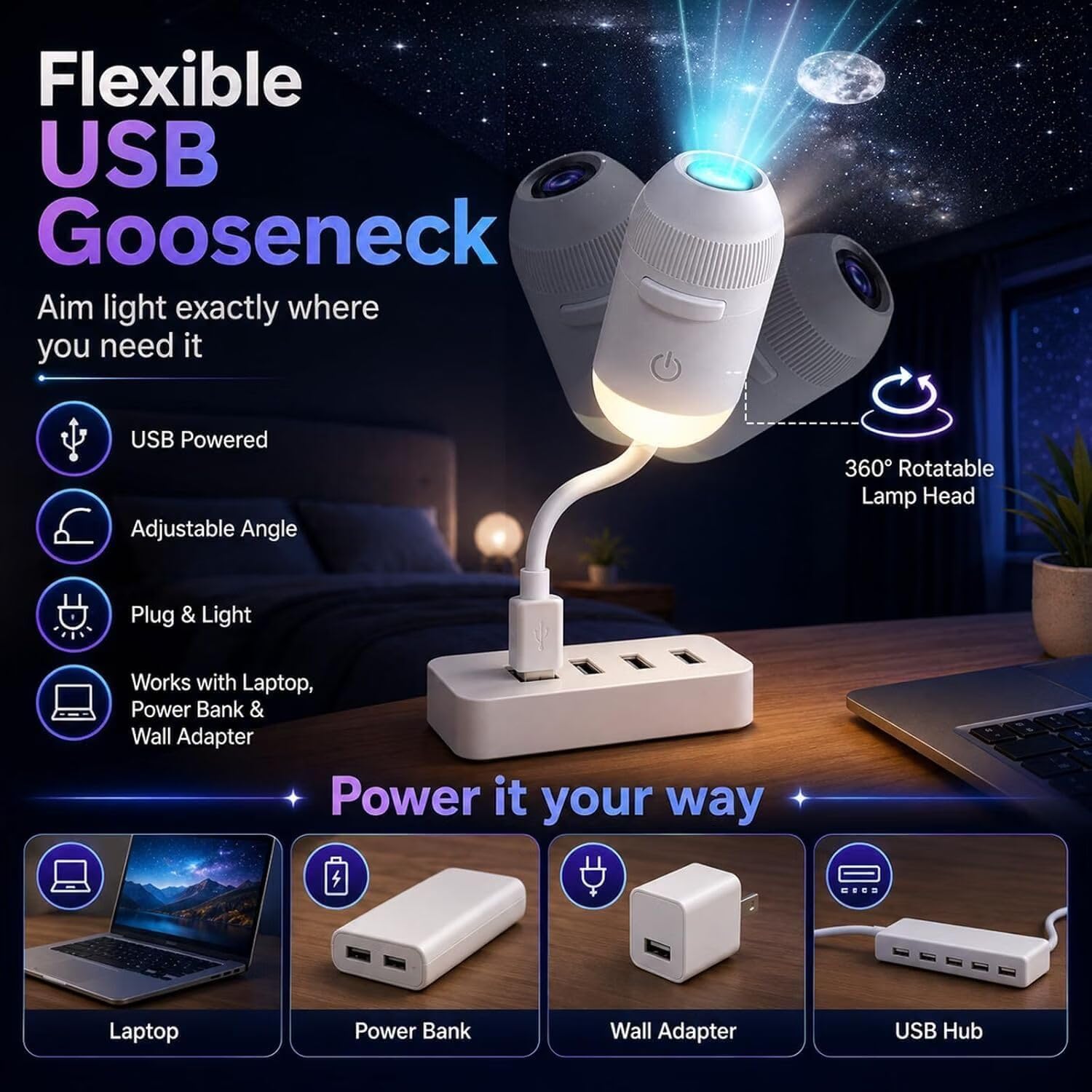 Portable USB Star Projector with 6 Cosmic Display Scenes - Image 5